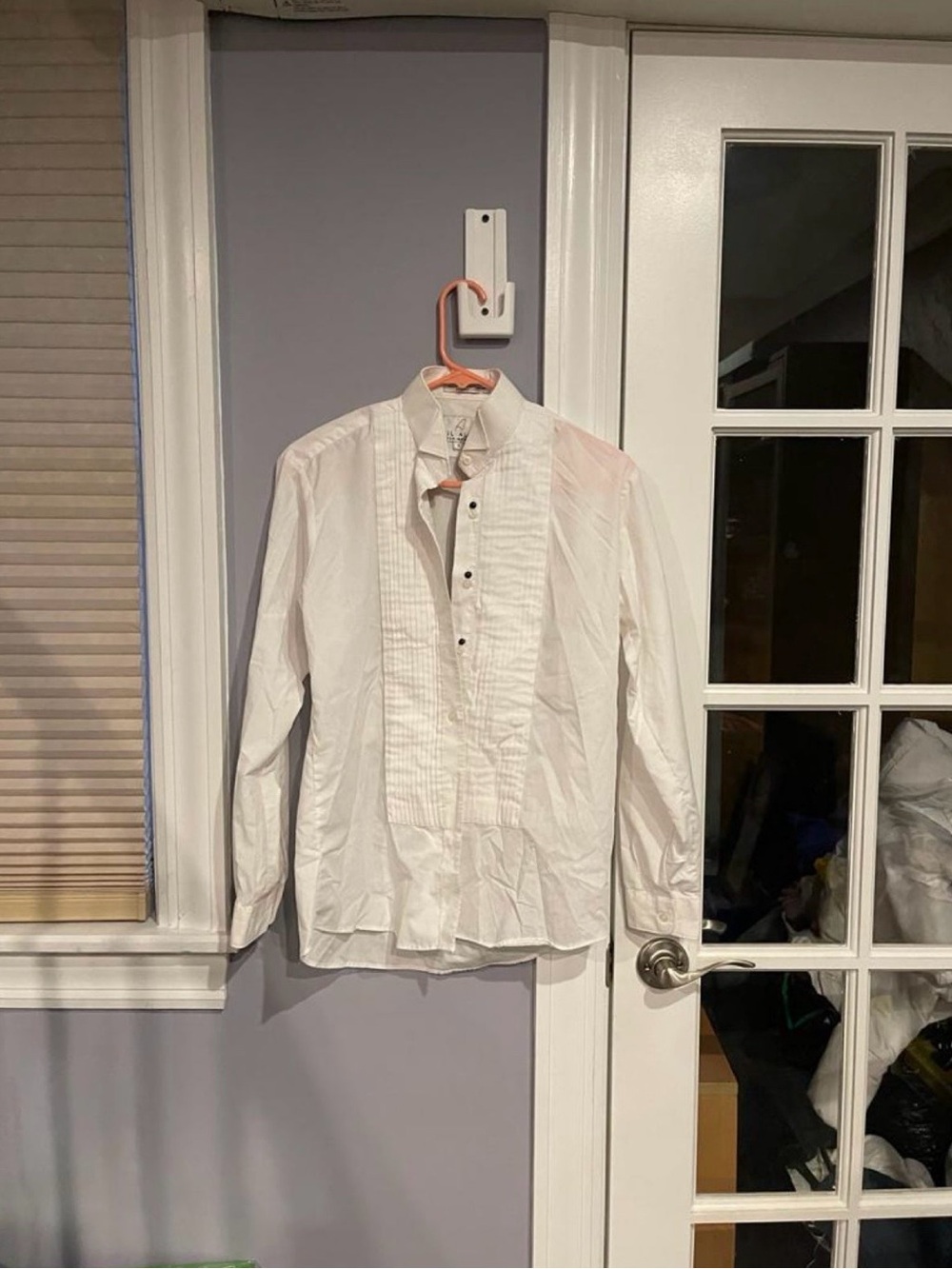 Neil Allyn Women pleated tuxedo collared button down shirt